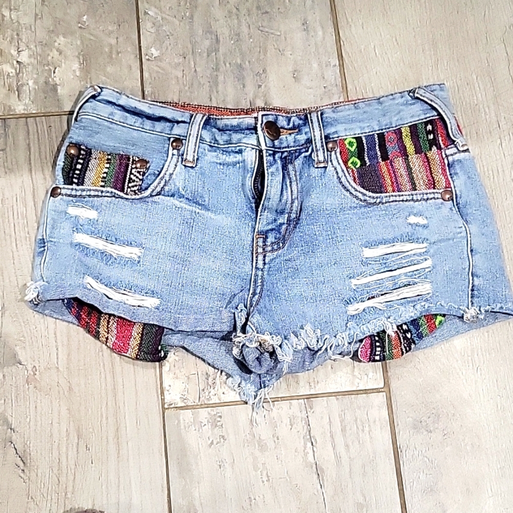 Free People denim with weaven design fabric size 25 #28 - Picture 1 of 6